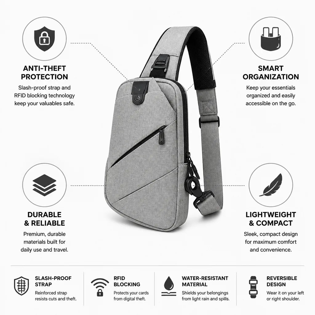Sac Bandoulière avec Sangle Anti-Coupure & Blocage RFID