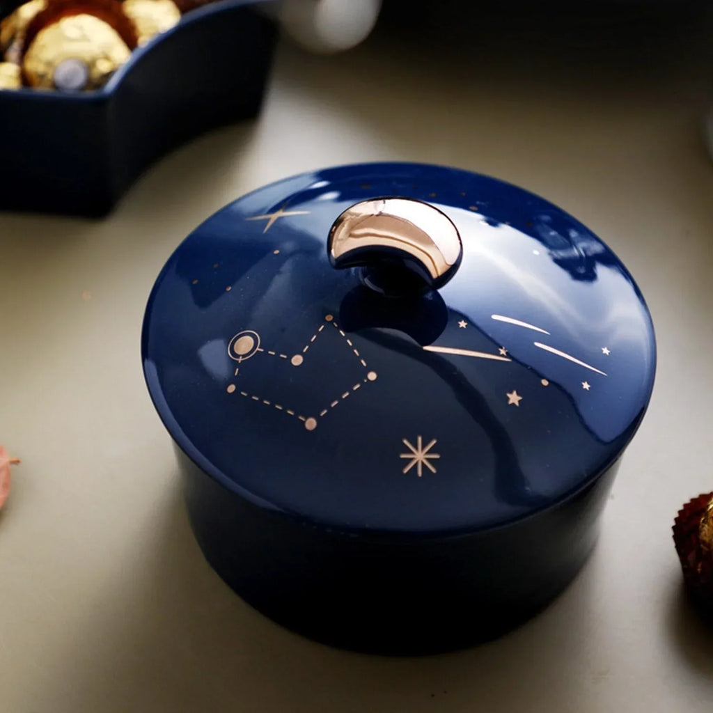 Assiette à Snacks en Céramique Rotative avec 5 Compartiments – Design Ciel Étoilé pour Apéritifs et Snacks