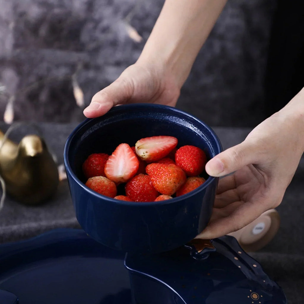 Assiette à Snacks en Céramique Rotative avec 5 Compartiments – Design Ciel Étoilé pour Apéritifs et Snacks