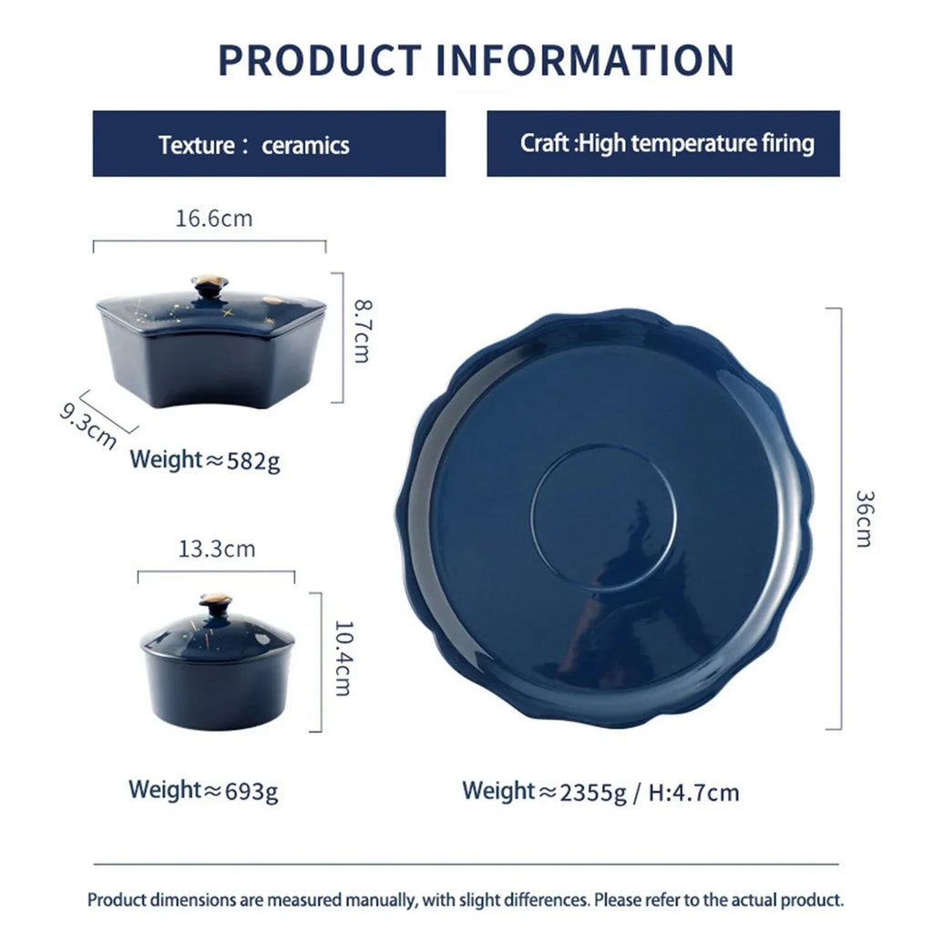 Assiette à Snacks en Céramique Rotative avec 5 Compartiments – Design Ciel Étoilé pour Apéritifs et Snacks