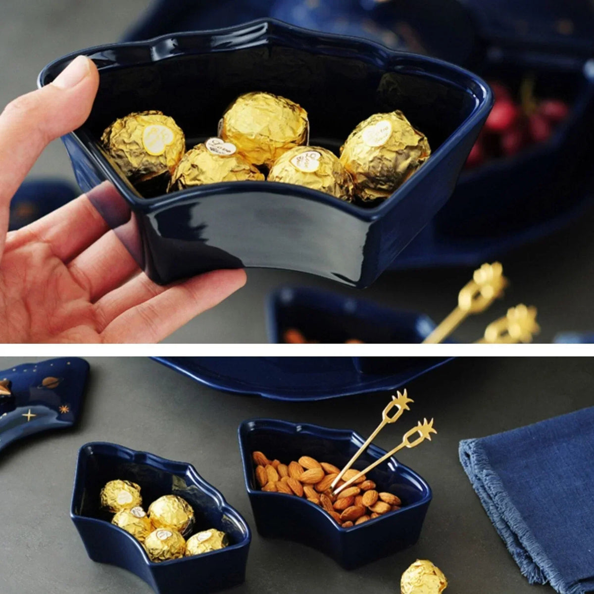 Assiette à Snacks en Céramique Rotative avec 5 Compartiments – Design Ciel Étoilé pour Apéritifs et Snacks