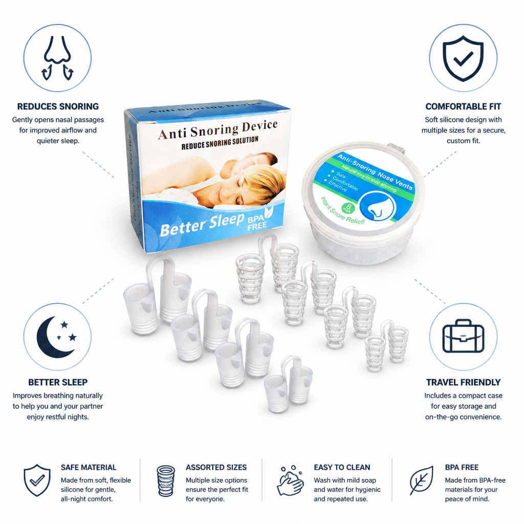 Dilateur Nasal Doux en Silicone Réducteur de Ronflement (Tailles Assorties & Étui de Voyage)