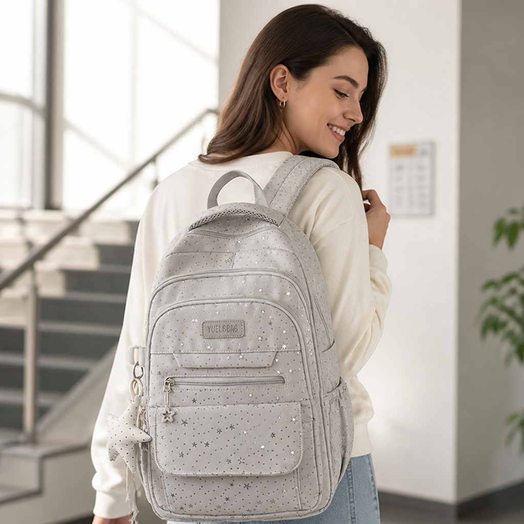 Sac à dos d'école à plusieurs compartiments orné d'étoiles