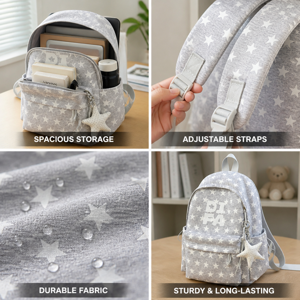 Sac à dos d'école spacieux et durable avec motif étoilé