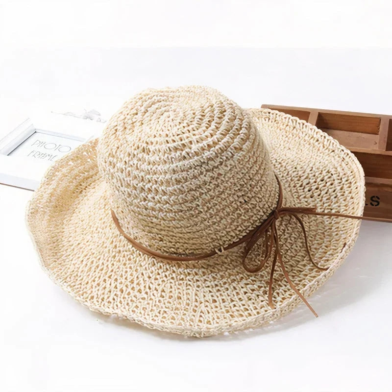 Chapeau de soleil à large bord en paille respirante, pliable et ajustable