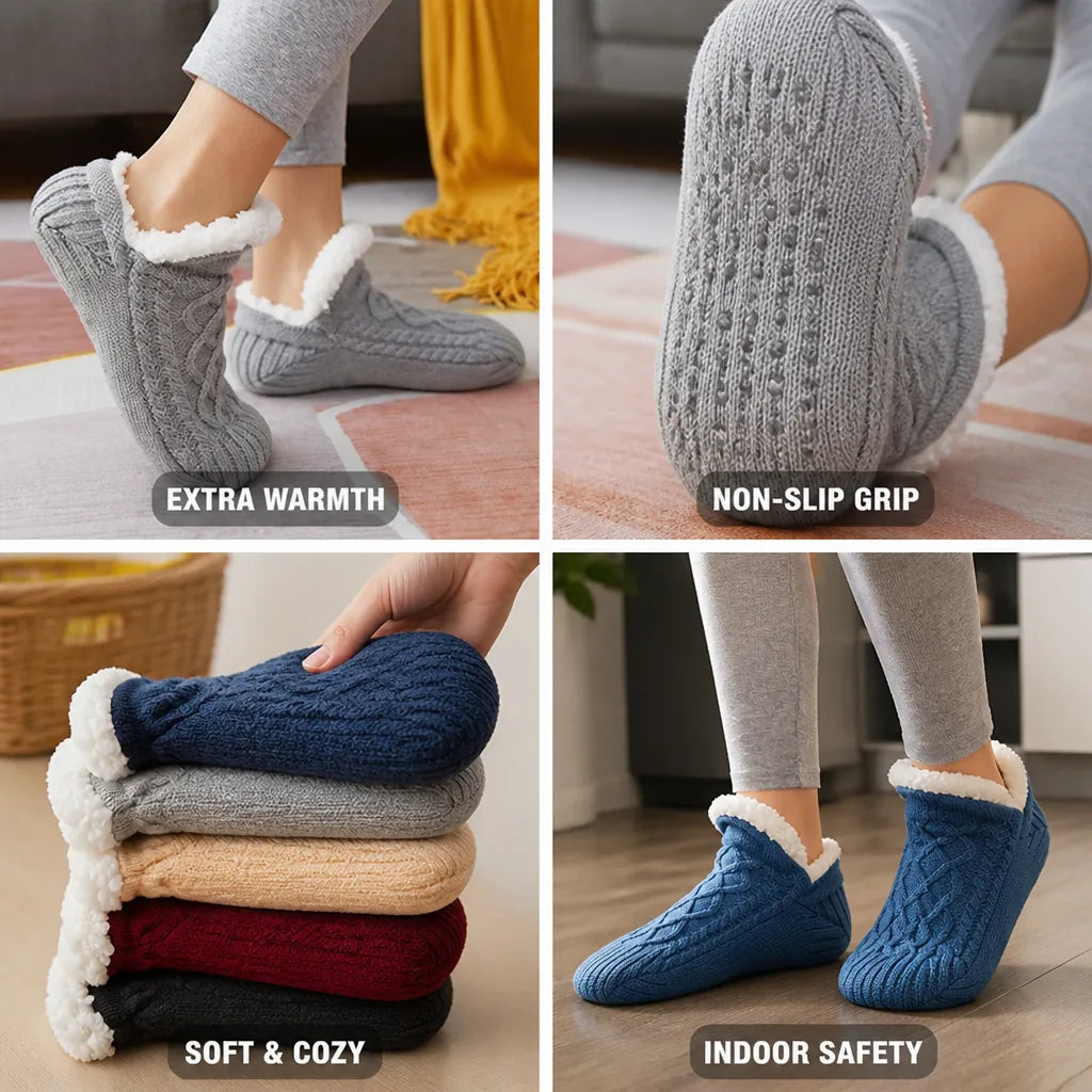 Chaussettes Thermiques Doublées en Polaire Antidérapantes