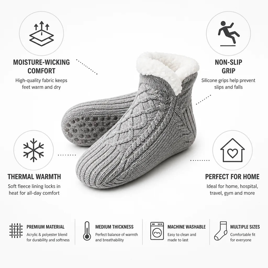 Chaussettes Thermiques Doublées en Polaire Antidérapantes