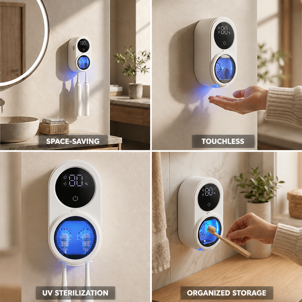 Stérilisateur de brosse à dents UV sans contact (Montage mural, rechargeable par USB)