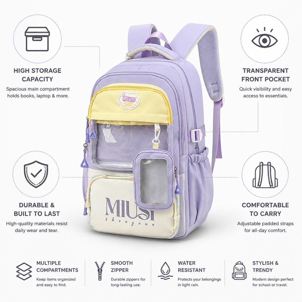 Sac à dos transparent pour enfants avec poche avant (bandoulières rembourrées)