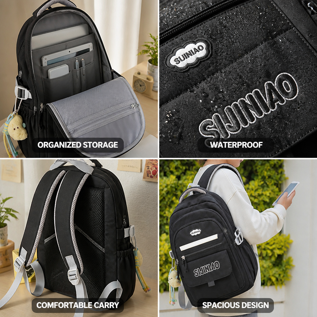 Sac à dos scolaire en forme de goutte d'eau imperméable (poches pour ordinateur portable et tablette)