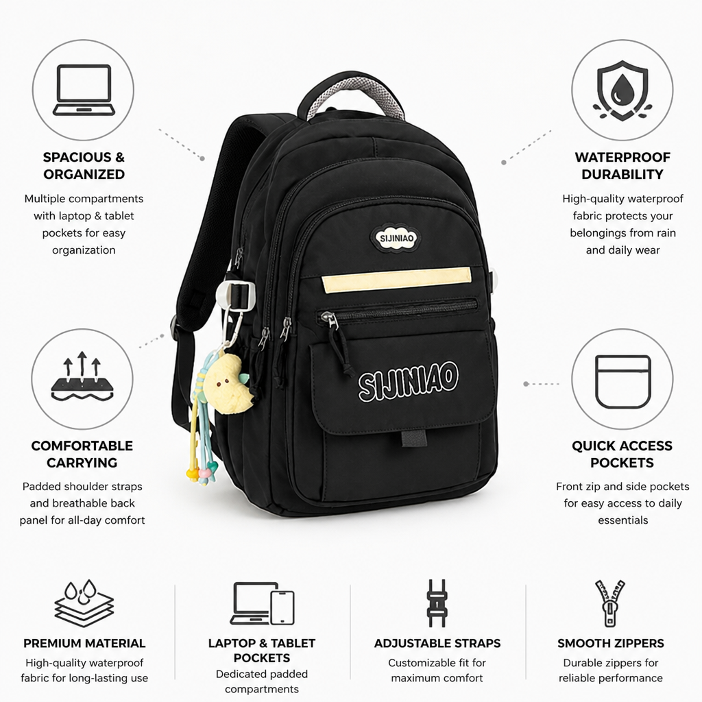 Sac à dos scolaire en forme de goutte d'eau imperméable (poches pour ordinateur portable et tablette)