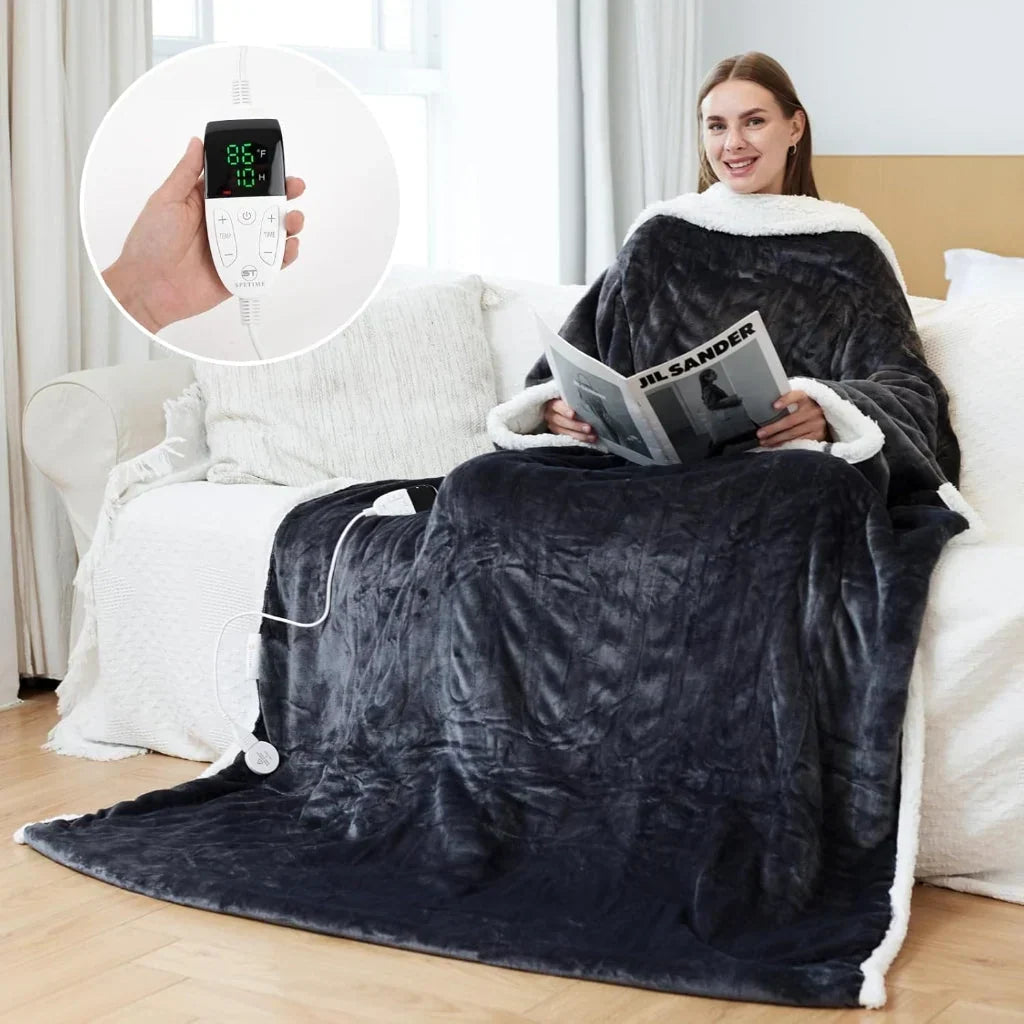 Couverture Électrique Portable avec Chaleur Réglable et Contrôleur Amovible