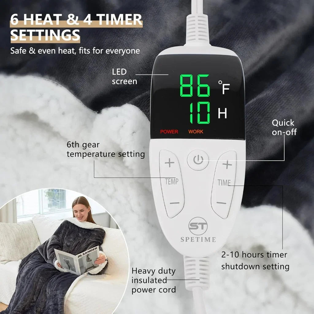 Couverture Électrique Portable avec Chaleur Réglable et Contrôleur Amovible