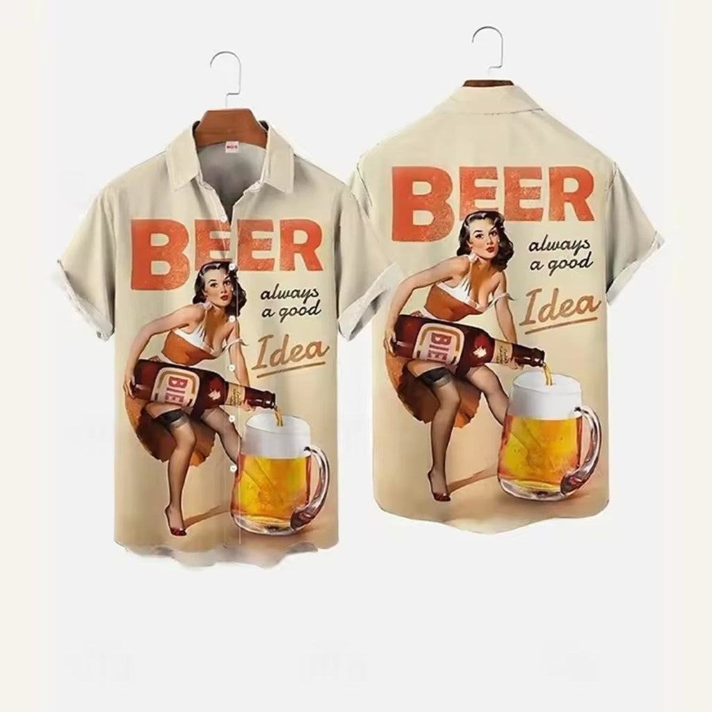 Chemise de Bière Oktoberfest - Design Festif Imprimé en 3D avec Manches Courtes