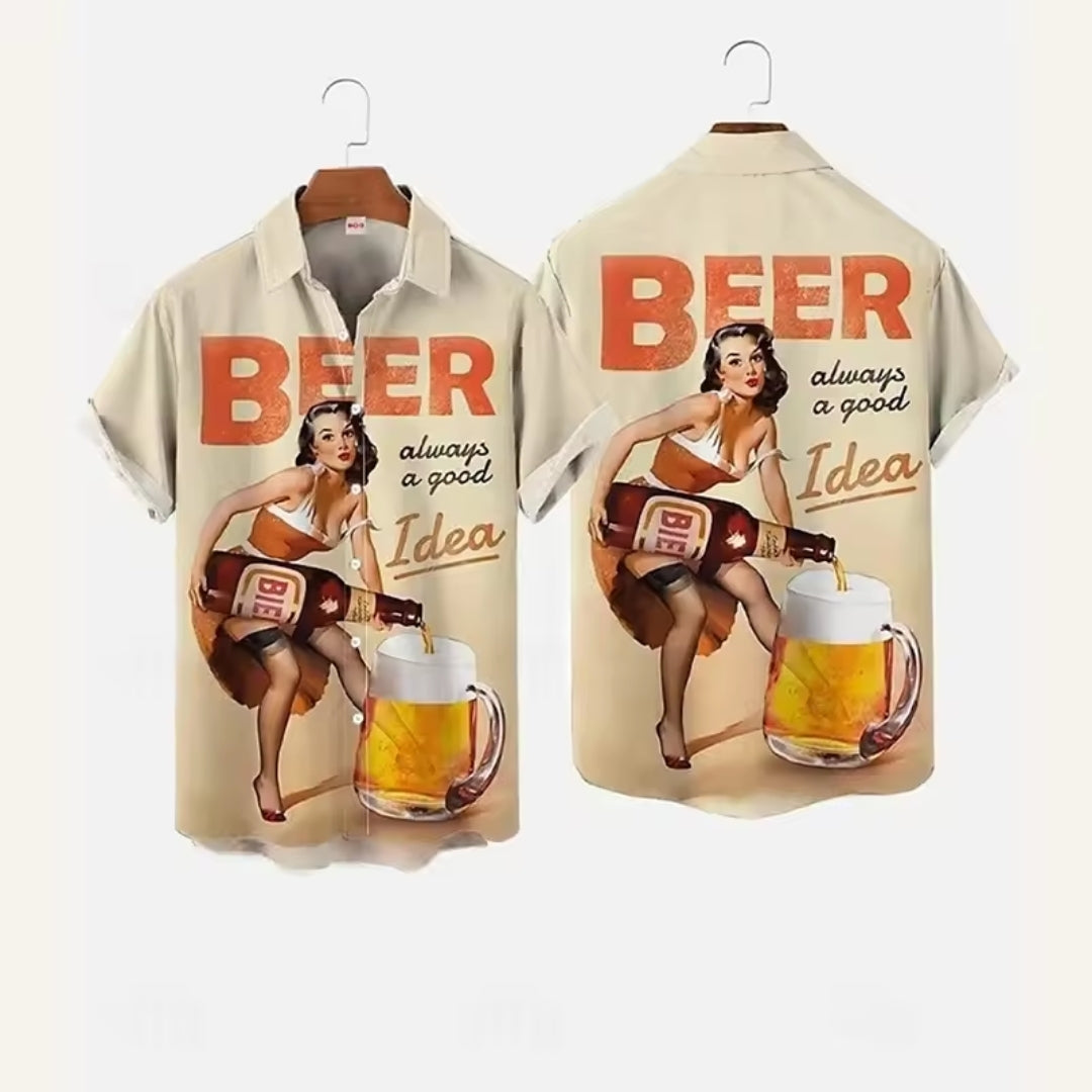 Chemise de Bière Oktoberfest - Design Festif Imprimé en 3D avec Manches Courtes