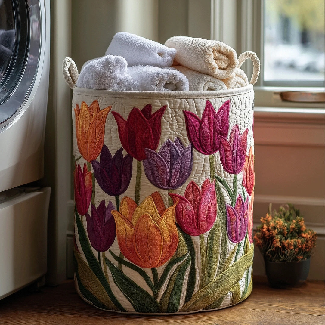 Panier à linge - Matelassé avec un design de tulipes colorées