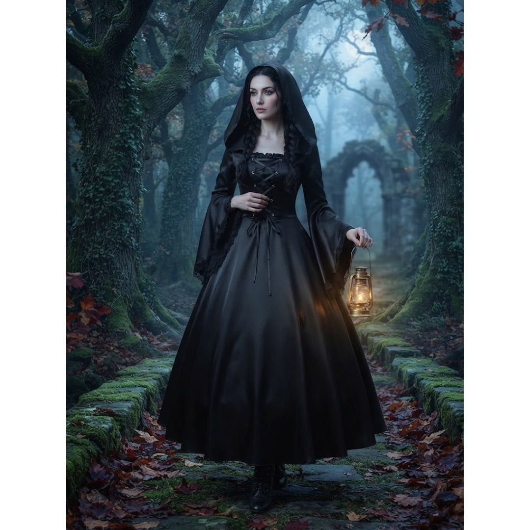 Costume de Sorcière d'Halloween - Style Gothique avec Capuche