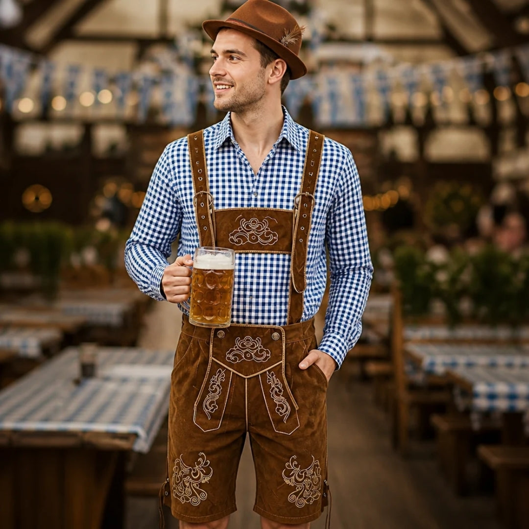Costume Oktoberfest Homme - Style Bavarois Avec Chemise, Chapeau, Bretelles Et Chaussettes