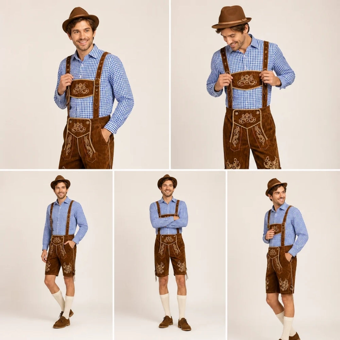 Costume Oktoberfest Homme - Style Bavarois Avec Chemise, Chapeau, Bretelles Et Chaussettes