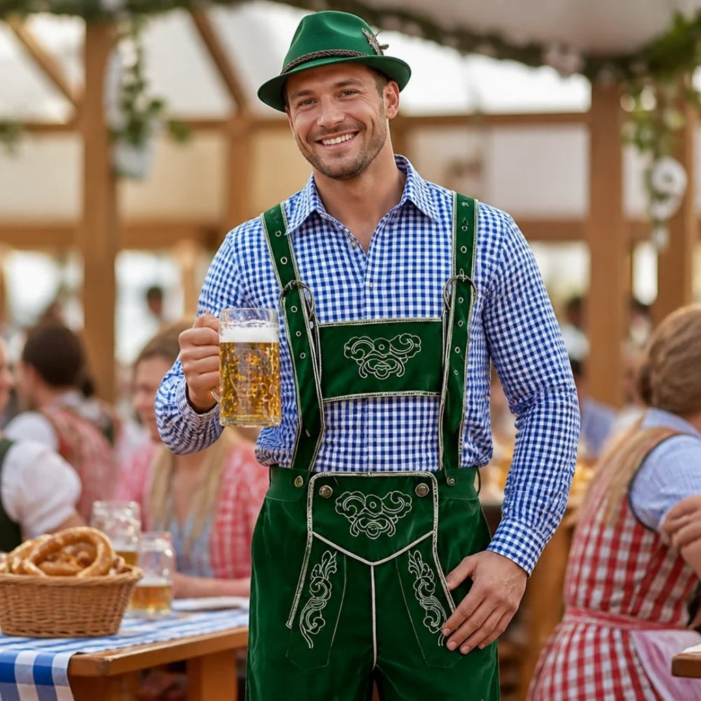 Costume Oktoberfest Homme - Style Bavarois Avec Chemise, Chapeau, Bretelles Et Chaussettes