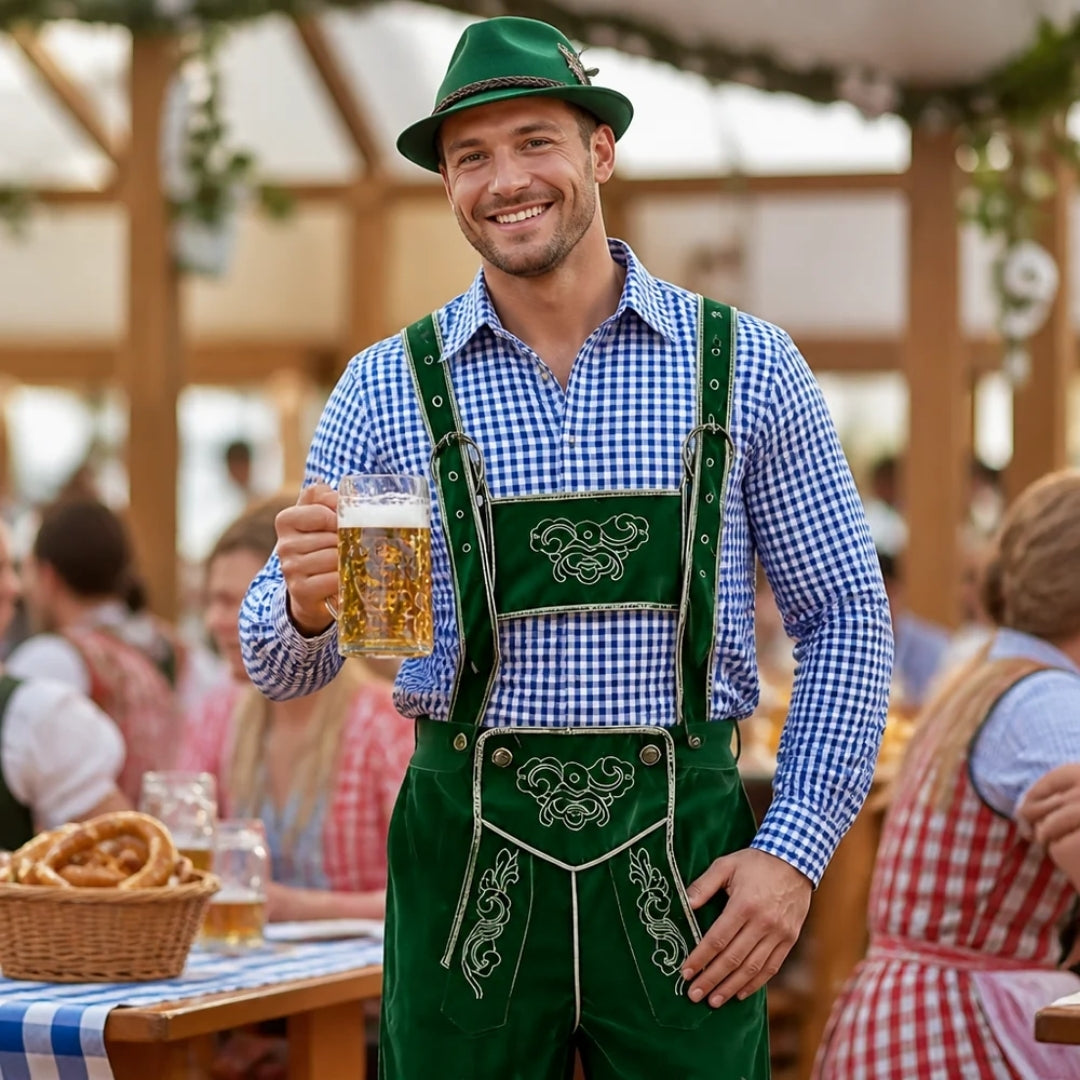 Costume Oktoberfest Homme - Style Bavarois Avec Chemise, Chapeau, Bretelles Et Chaussettes