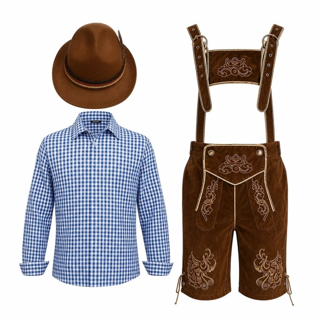 Costume Oktoberfest Homme - Style Bavarois Avec Chemise, Chapeau, Bretelles Et Chaussettes
