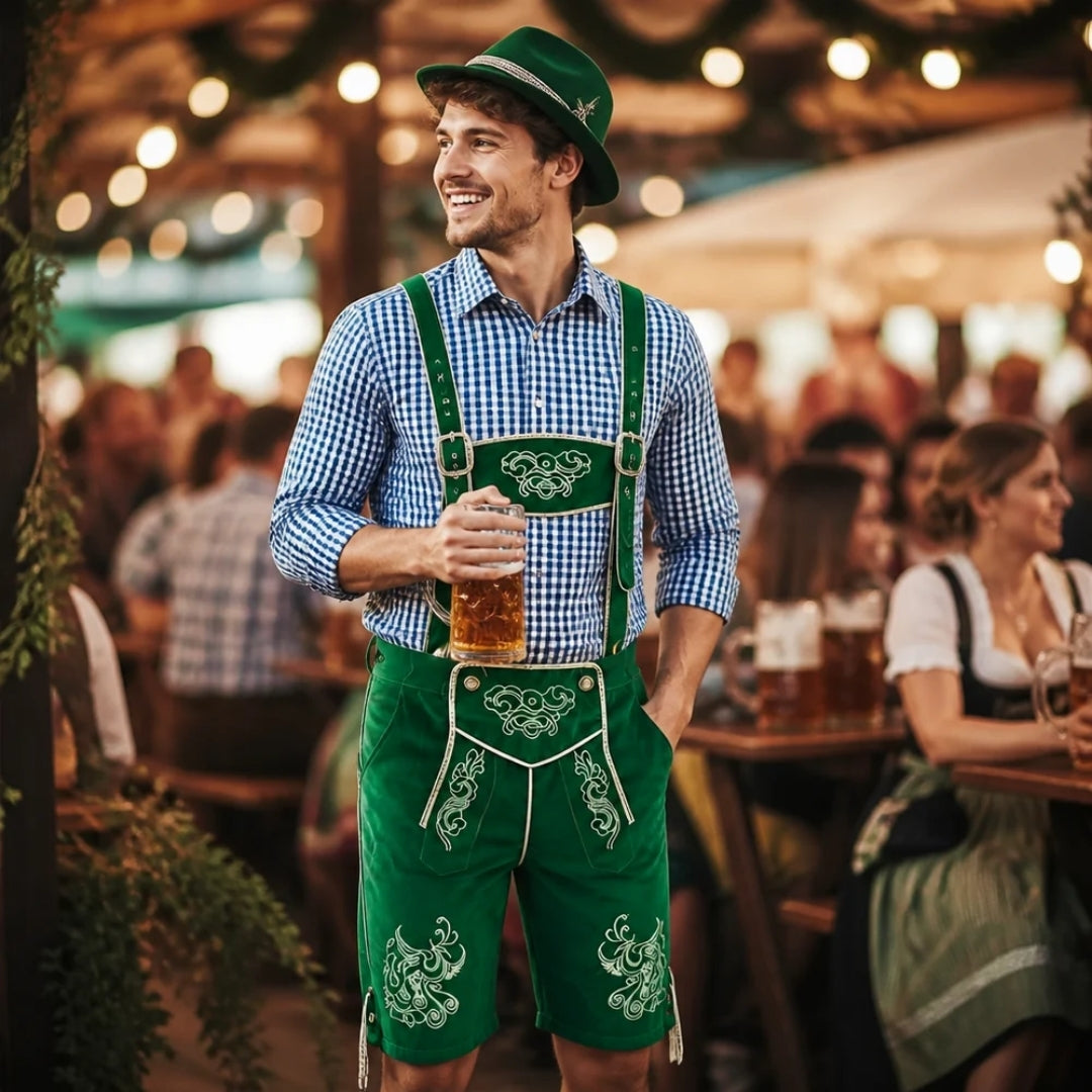 Costume Oktoberfest Homme - Style Bavarois Avec Chemise, Chapeau, Bretelles Et Chaussettes