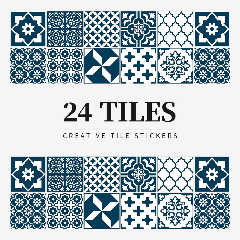 Autocollants de carreaux portugais auto-adhésifs avec un motif mandala coloré pour la décoration murale de la cuisine et de la salle de bain, ensemble de 24 pièces | Sansoti