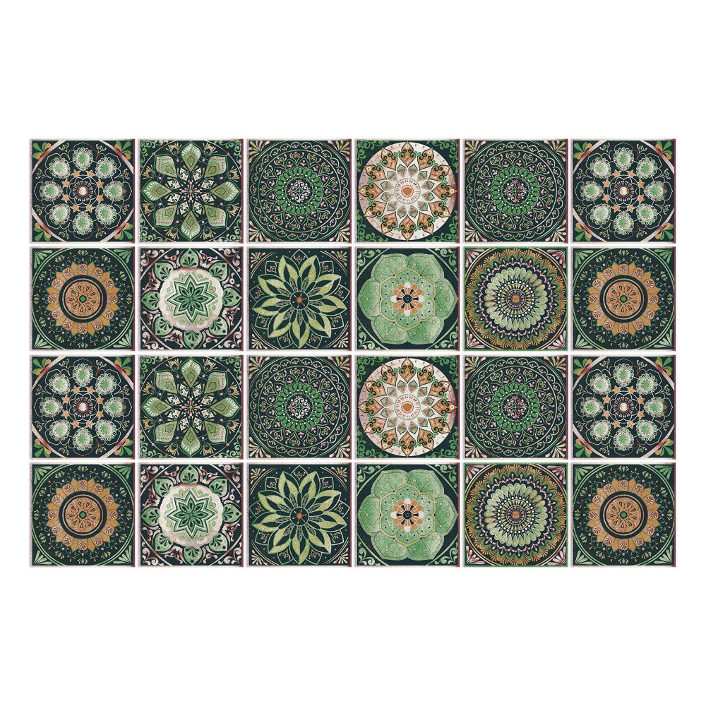 Autocollants de carreaux portugais auto-adhésifs avec un motif mandala coloré pour la décoration murale de la cuisine et de la salle de bain, ensemble de 24 pièces | Sansoti