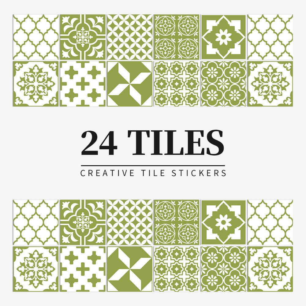 Autocollants de carreaux portugais auto-adhésifs avec un motif mandala coloré pour la décoration murale de la cuisine et de la salle de bain, ensemble de 24 pièces | Sansoti