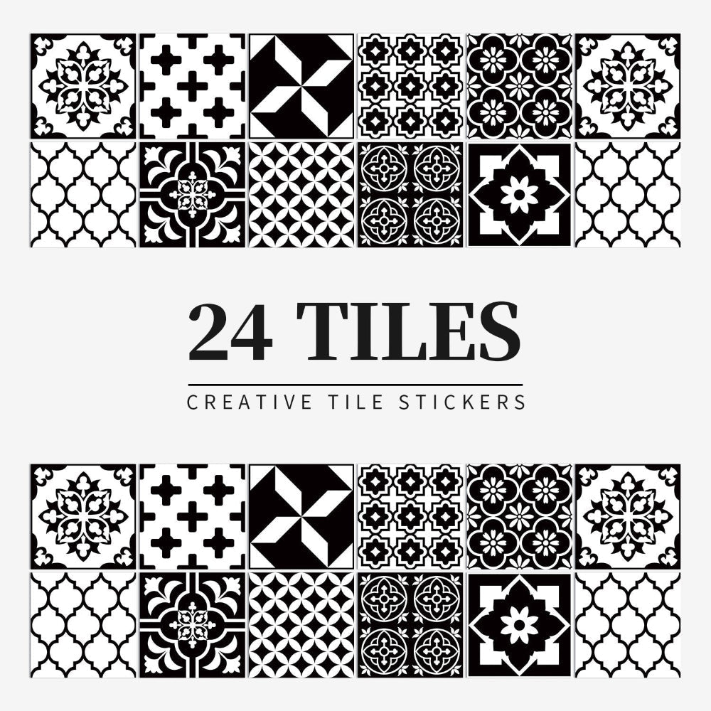 Autocollants de carreaux portugais auto-adhésifs avec un motif mandala coloré pour la décoration murale de la cuisine et de la salle de bain, ensemble de 24 pièces | Sansoti