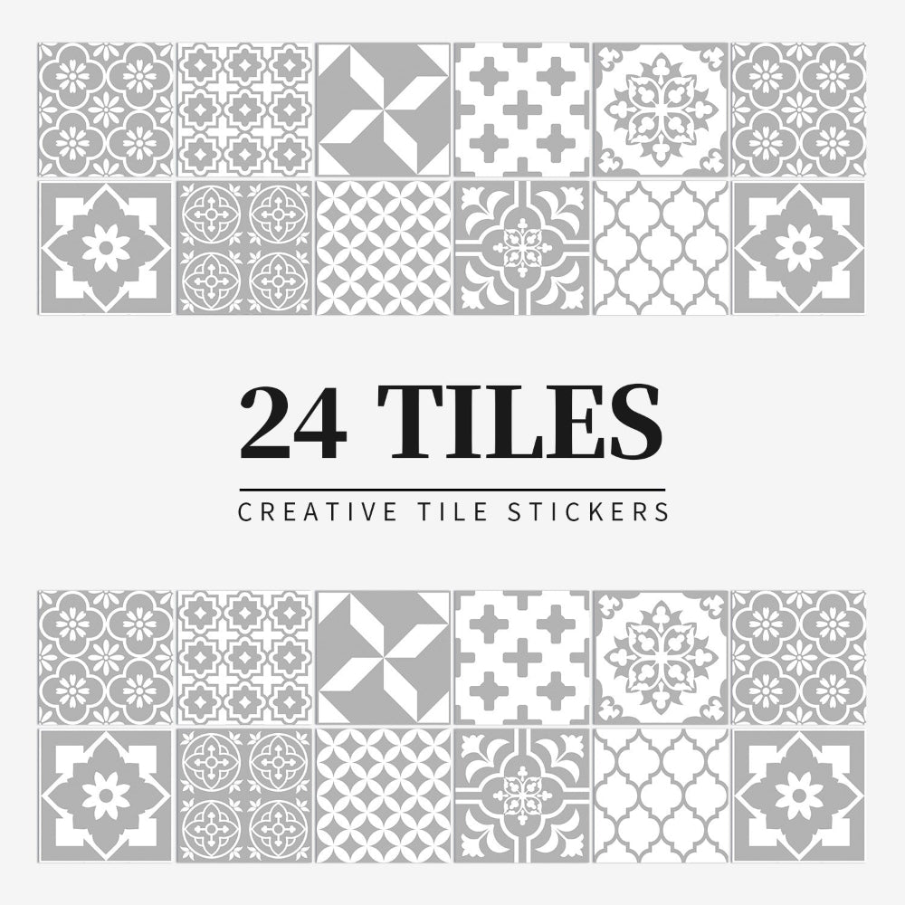 Autocollants de carreaux portugais auto-adhésifs avec un motif mandala coloré pour la décoration murale de la cuisine et de la salle de bain, ensemble de 24 pièces | Sansoti