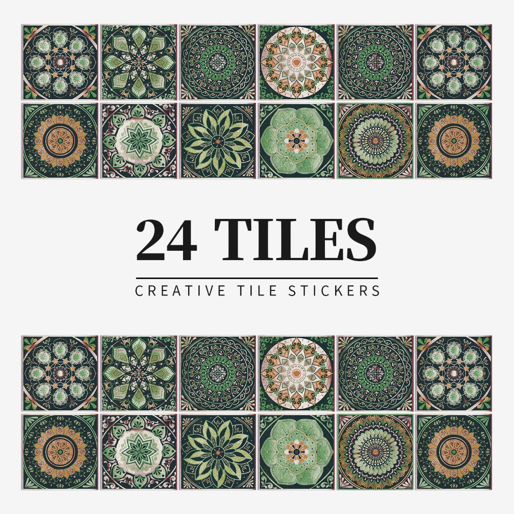 Autocollants de carreaux portugais auto-adhésifs avec un motif mandala coloré pour la décoration murale de la cuisine et de la salle de bain, ensemble de 24 pièces | Sansoti