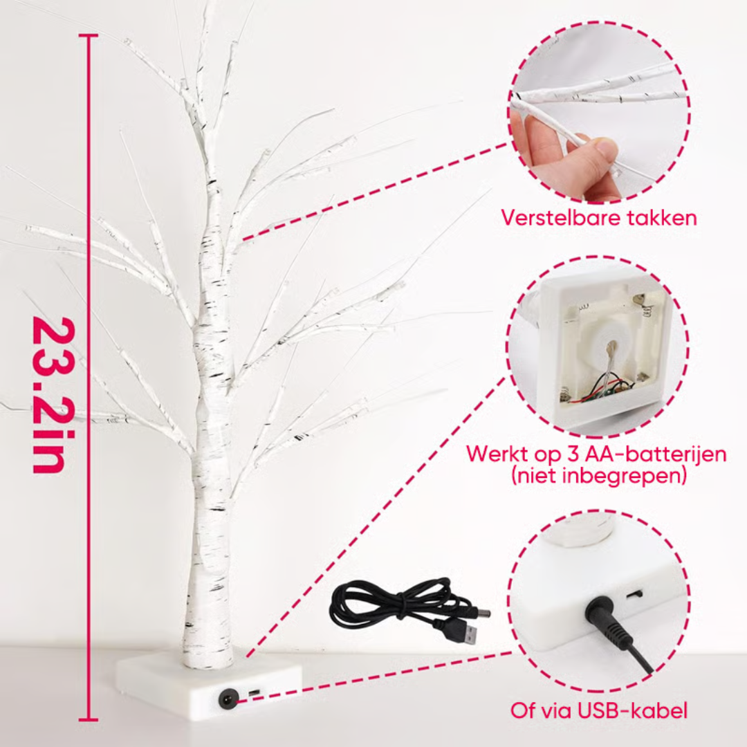Love Tree™ – Arbre en bouleau LED avec 18 ornements en forme de cœur
