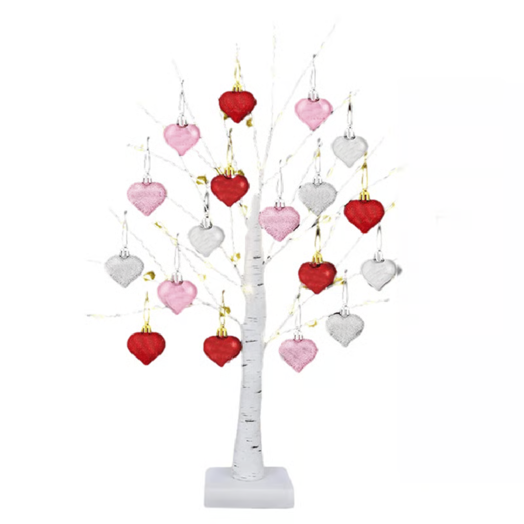 Love Tree™ – Arbre en bouleau LED avec 18 ornements en forme de cœur