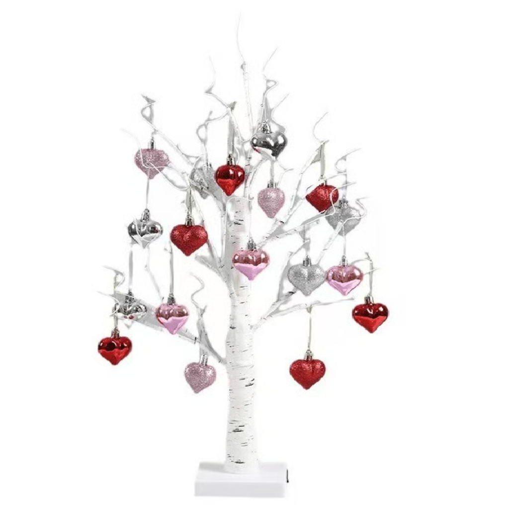 Love Tree™ – Arbre en bouleau LED avec 18 ornements en forme de cœur