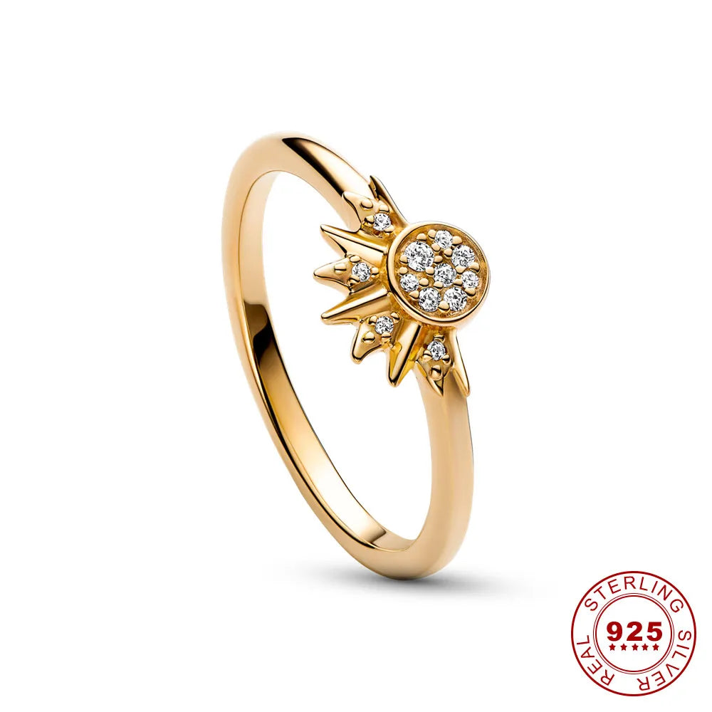 Bague en cristal argenté soleil-lune scintillante