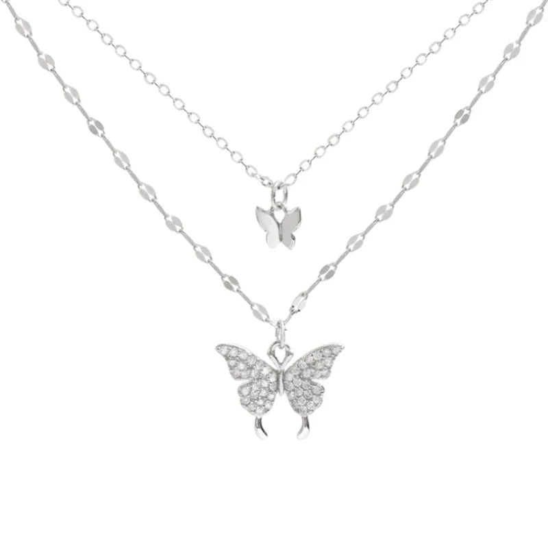 Ensemble de colliers en argent raffinés avec papillon brillant