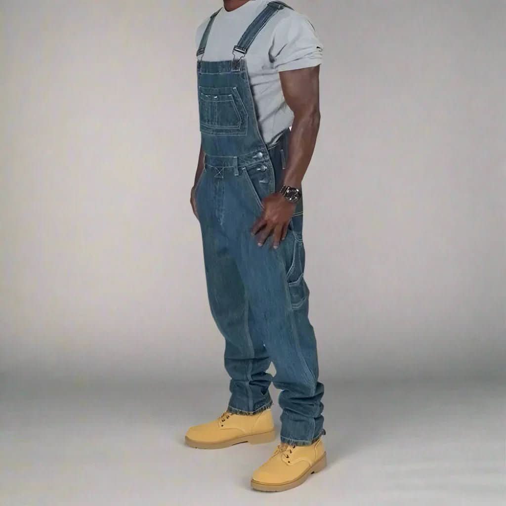 URBANOVER – Salopette en Jean pour Hommes avec Détails Découpés