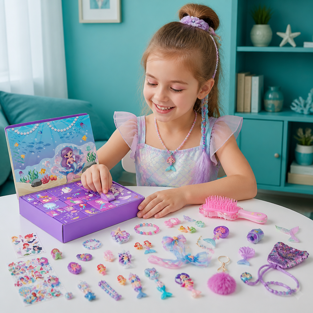 Calendrier de l'Avent Sirène – 24 Jours avec Accessoires Capillaires & Surprises