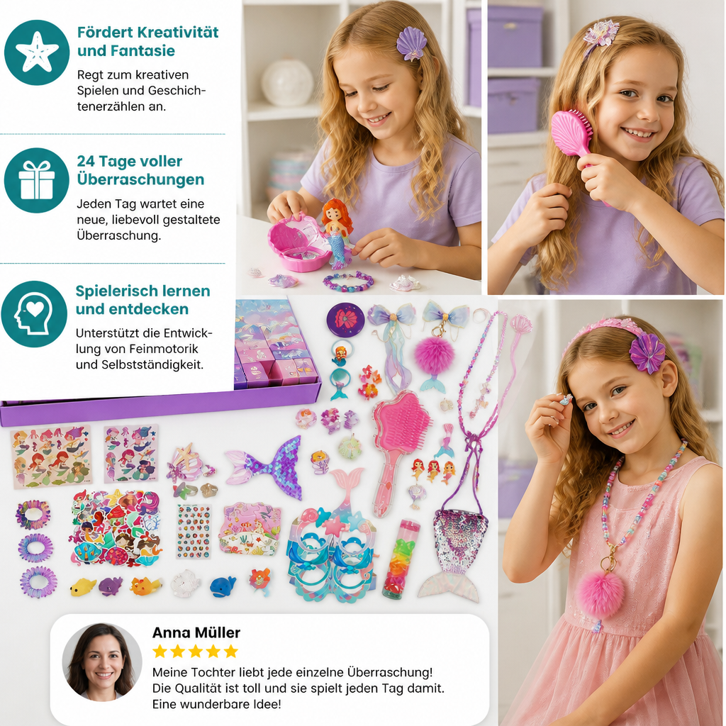 Calendrier de l'Avent Sirène – 24 Jours avec Accessoires Capillaires & Surprises