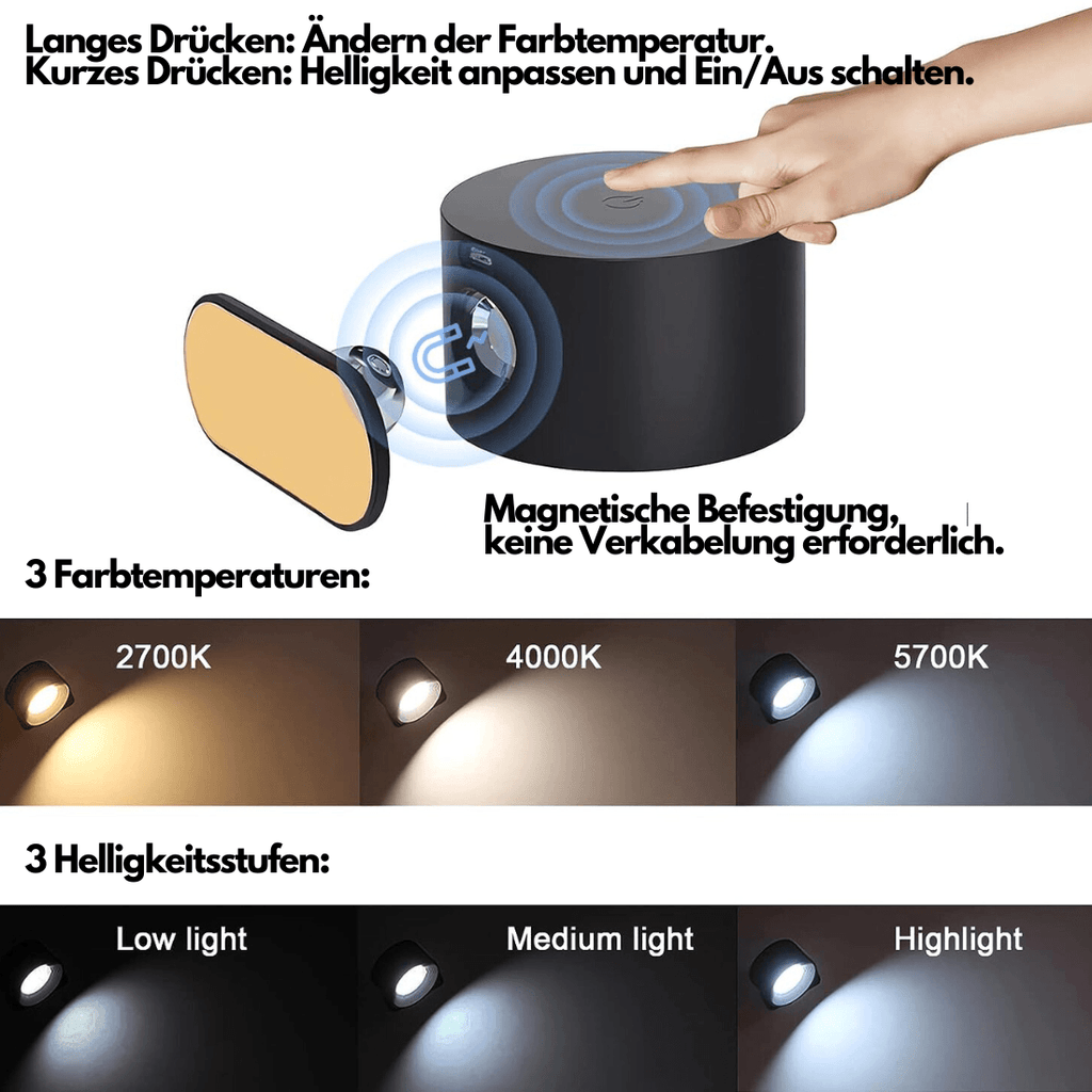 Lampe Murale Sans Fil – Éclairage LED Rechargeable et Ajustable à 360°