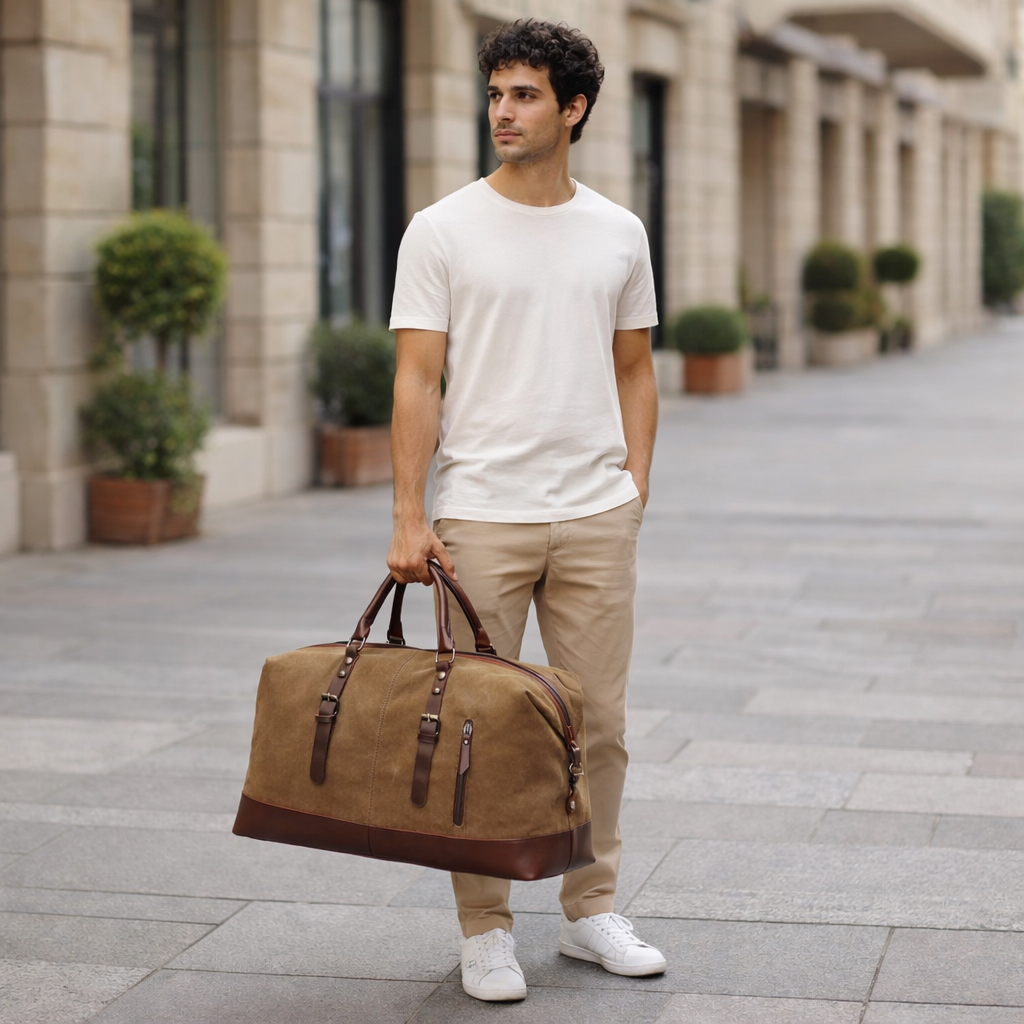 Sac de voyage en toile et cuir pour hommes - Escapade du week-end