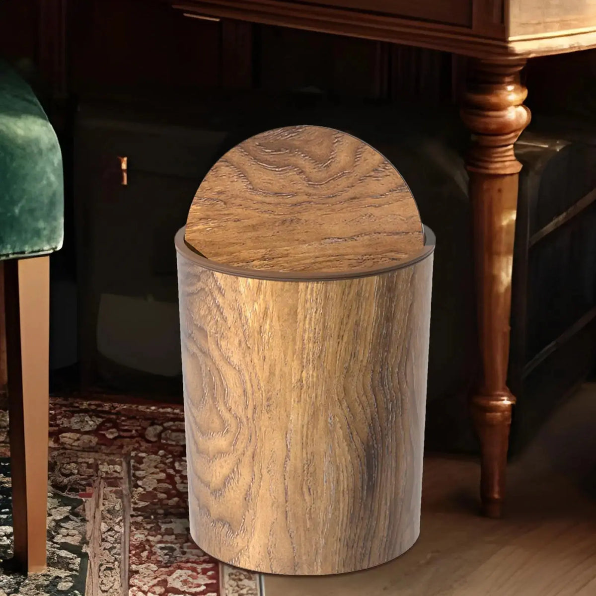 Poubelle avec Couvercle Oscillant | Aspect Bois | Silencieuse et Hygiénique