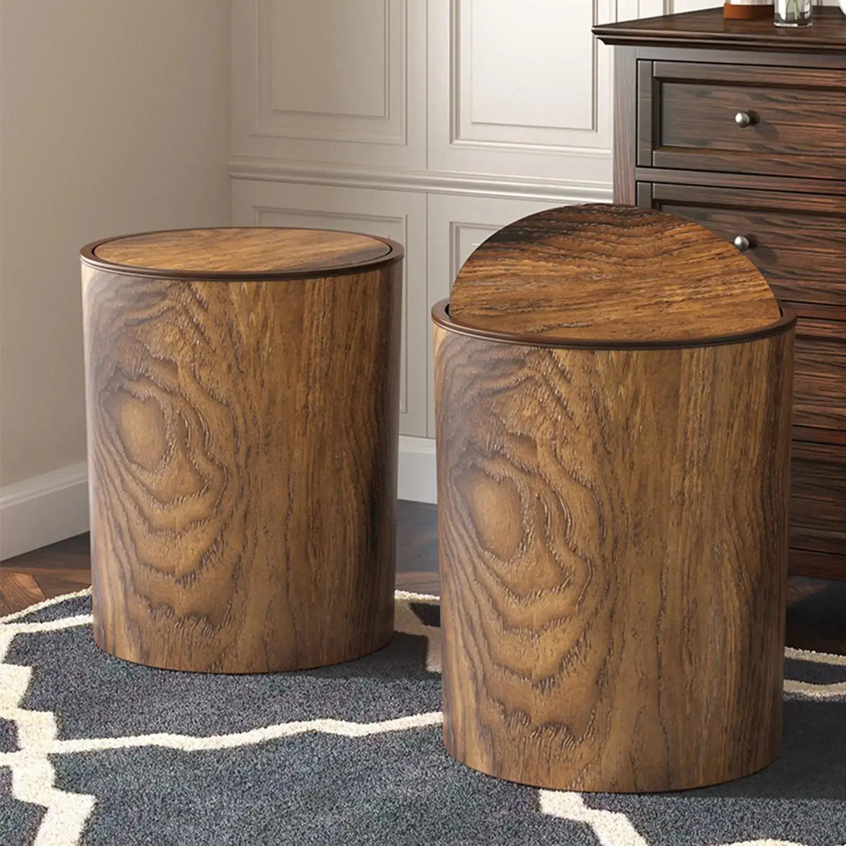 Poubelle avec Couvercle Oscillant | Aspect Bois | Silencieuse et Hygiénique