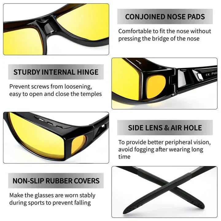 Lunettes de conduite de nuit | Protection contre l'éblouissement | Bloque complètement la lumière latérale
