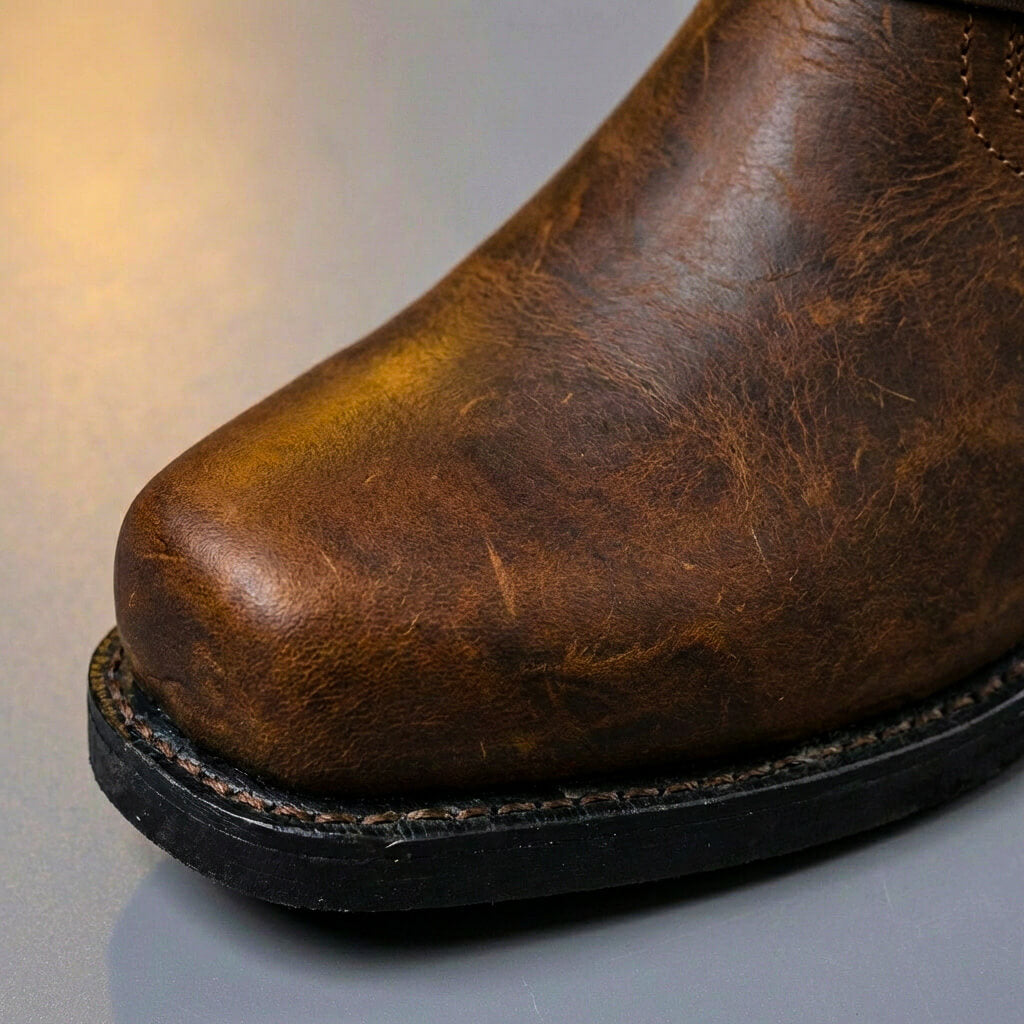 Bottes Western Vintage pour Hommes avec Boucle de Harnais – Cuir Fait Main Cognac Chêne Noir | Sansoti