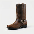 Bottes Western Vintage pour Hommes avec Boucle de Harnais – Cuir Fait Main Cognac Chêne Noir | Sansoti