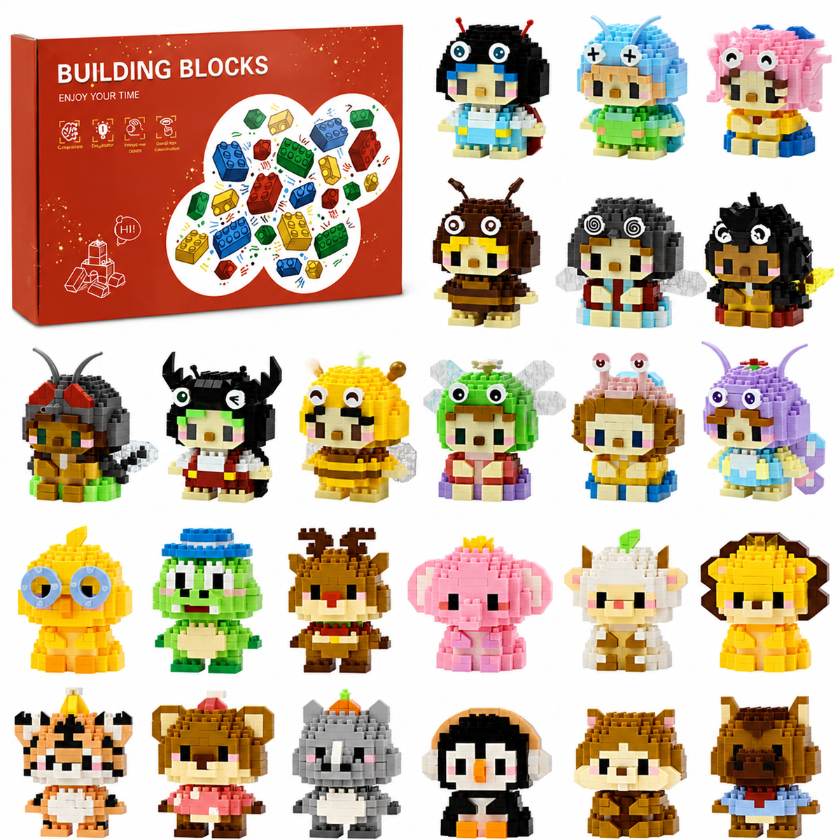 Calendrier de l'Avent Animaux en Blocs – 24 Jours de Figurines Adorables
