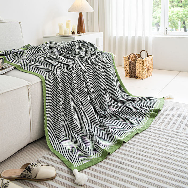 Plaid Tricoté avec Franges – Couverture Décorative pour Canapé